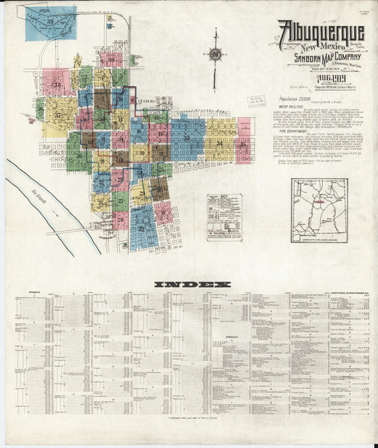 Sanborn Fire Insurance Map from Albuquerque, Bernalillo County, New Mexico (1919), Sheet #0001 - Historic Sanborn Fire Insurance Map Print, vintage old map wall art, antique decor, genealogy gift, New Mexico New Mexico map