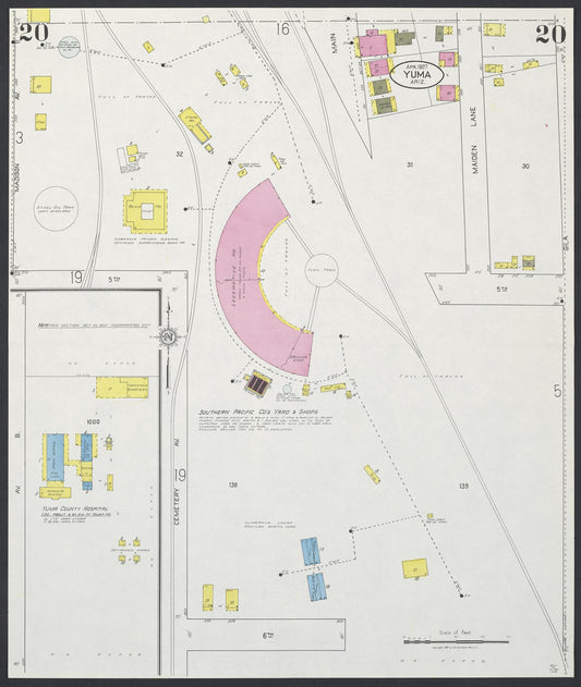 Sanborn Fire Insurance Map from Yuma, Yuma County, Arizona (1927), Sheet #0020 - Historic Sanborn Fire Insurance Map Print, vintage old map wall art, antique decor, genealogy gift, Arizona Arizona map