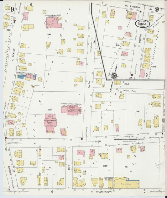 Sanborn Fire Insurance Map from Ionia, Ionia County, Michigan (1924), Sheet #0009 - Historic Sanborn Fire Insurance Map Print, vintage old map wall art, antique decor, genealogy gift, Michigan Michigan map