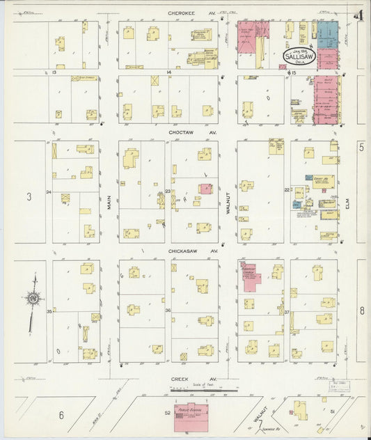 Sanborn Fire Insurance Map from Sallisaw, Sequoyah County, Oklahoma (1914), Sheet #0004 - Historic Sanborn Fire Insurance Map Print, vintage old map wall art, antique decor, genealogy gift, Oklahoma Oklahoma map