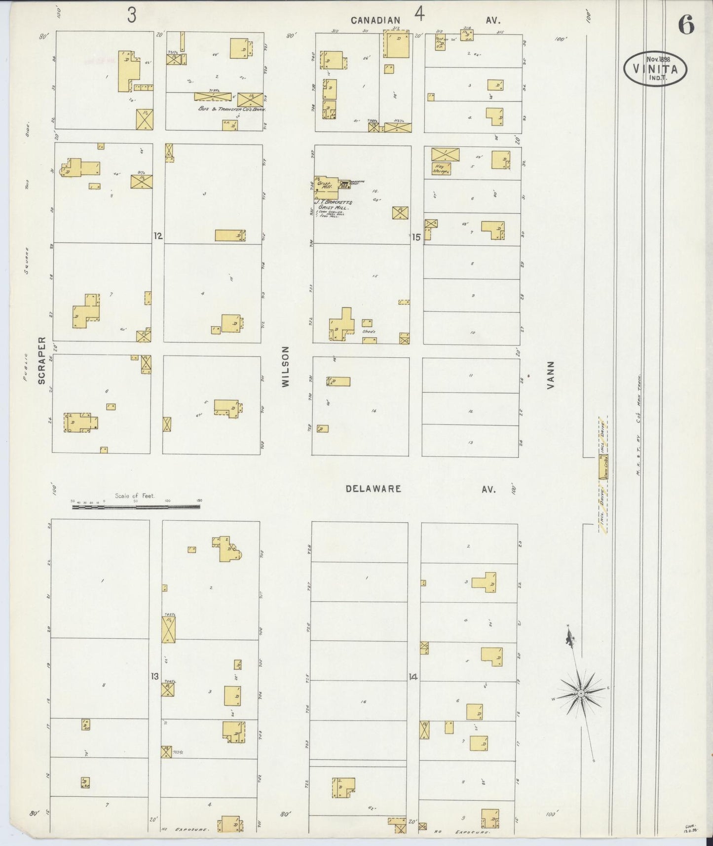 Sanborn Fire Insurance Map from Vinita, Craig County, Oklahoma (1898), Sheet #0006 - Complete Map Set gallery image, historic Sanborn map, vintage wall art, Oklahoma Oklahoma