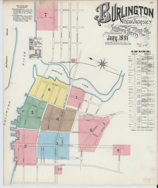 Sanborn Fire Insurance Map from Burlington, Burlington County, New Jersey. (1891) – Historic Sanborn Fire Insurance Map Print