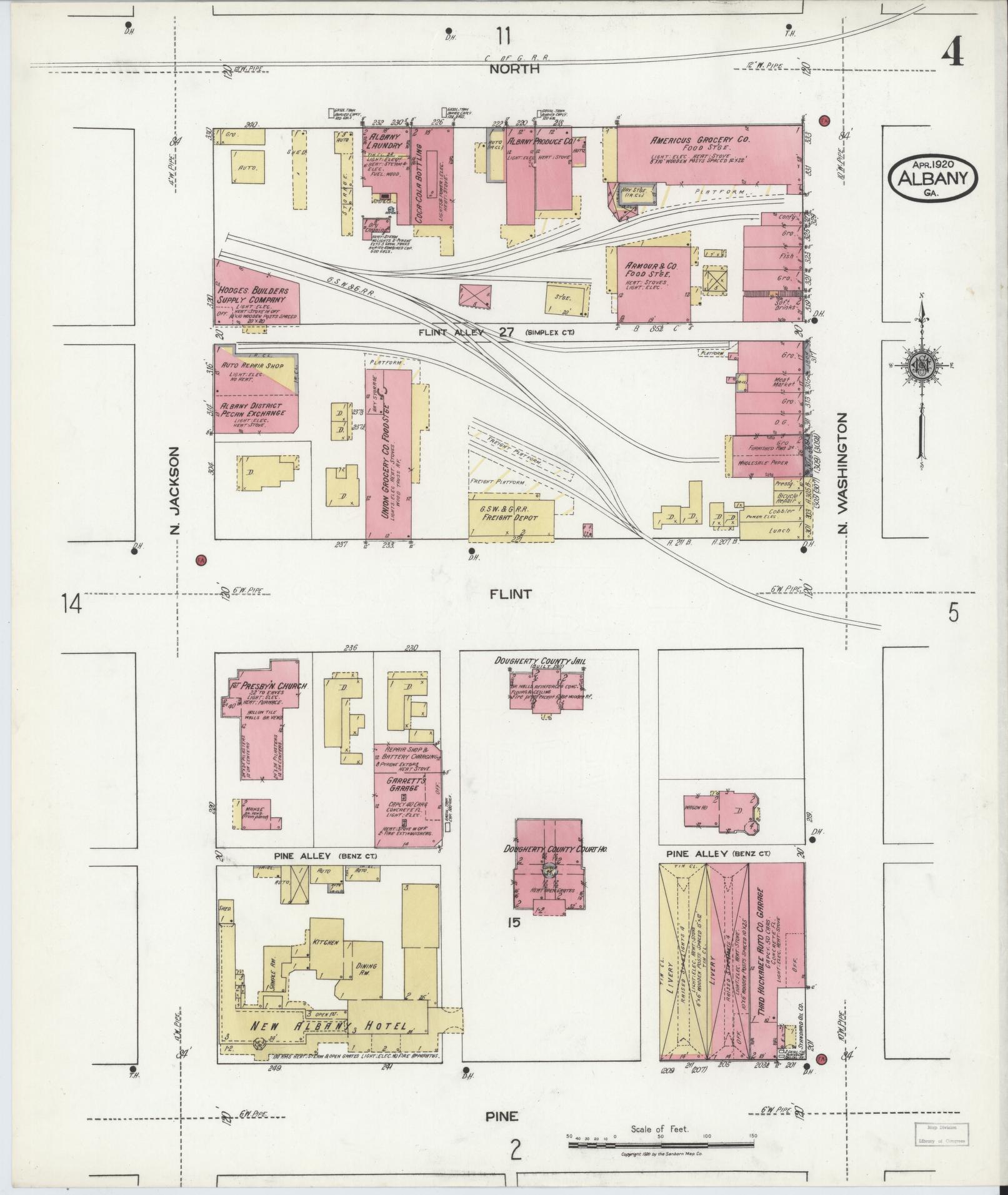 Sanborn Fire Insurance Map from Albany, Dougherty County, Georgia (1920), Sheet #0004 - Complete Map Set gallery image, historic Sanborn map, vintage wall art, Georgia Georgia