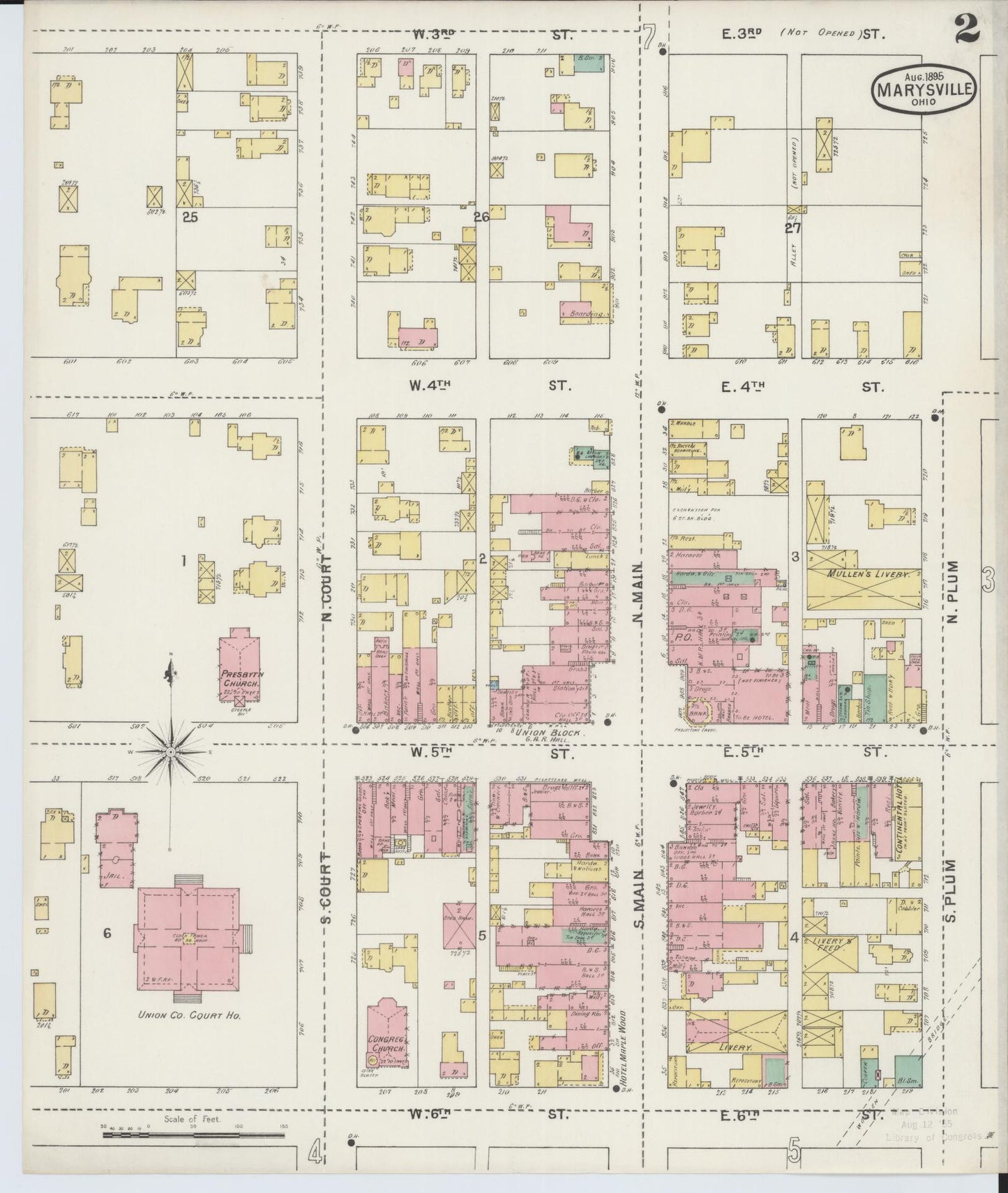 Sanborn Fire Insurance Map from Marysville, Union County, Ohio (1895), Sheet #0002 - Historic Sanborn Fire Insurance Map Print, vintage old map wall art, antique decor, genealogy gift, Ohio Ohio map