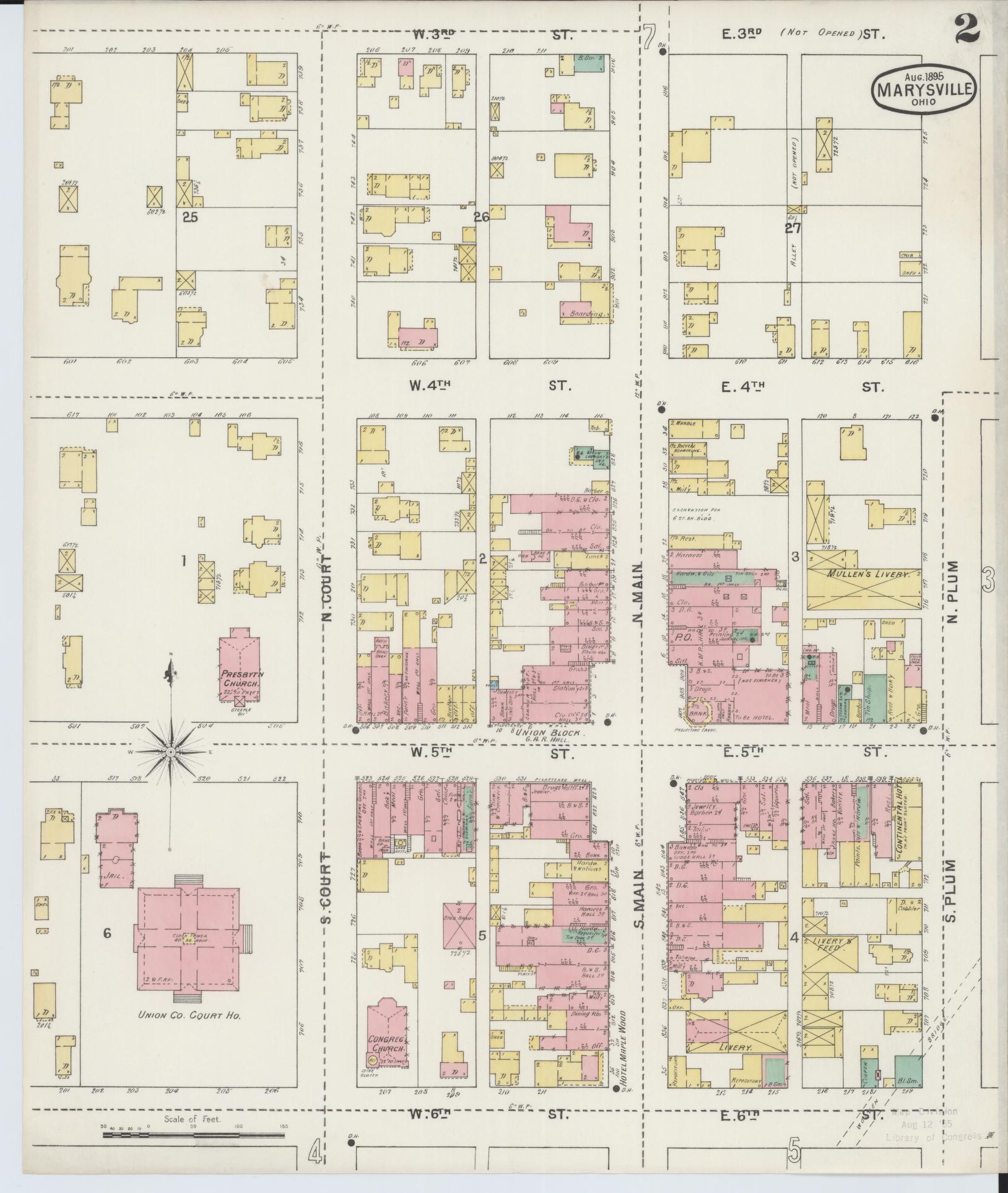 Sanborn Fire Insurance Map from Marysville, Union County, Ohio (1895), Sheet #0002 - Historic Sanborn Fire Insurance Map Print, vintage old map wall art, antique decor, genealogy gift, Ohio Ohio map