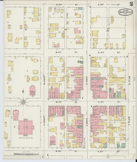 Sanborn Fire Insurance Map from Marysville, Union County, Ohio (1895), Sheet #0002 - Historic Sanborn Fire Insurance Map Print, vintage old map wall art, antique decor, genealogy gift, Ohio Ohio map
