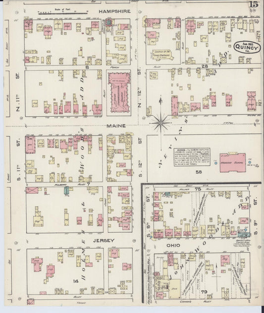 Sanborn Fire Insurance Map from Quincy, Adams County, Illinois (1883), Sheet #0015 - Historic Sanborn Fire Insurance Map Print, vintage old map wall art, antique decor, genealogy gift, Illinois Illinois map