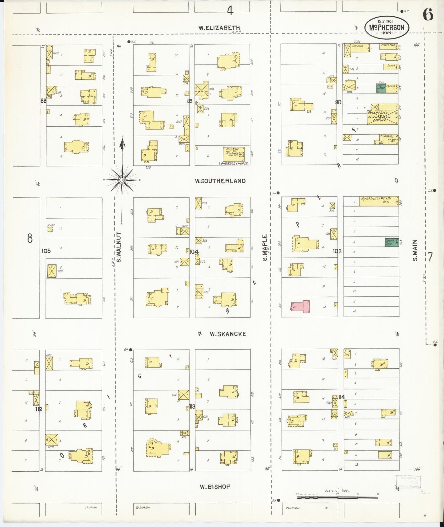 Sanborn Fire Insurance Map from Mcpherson, Mcpherson County, Kansas (1901), Sheet #0006 - Complete Map Set gallery image, historic Sanborn map, vintage wall art, Kansas Kansas