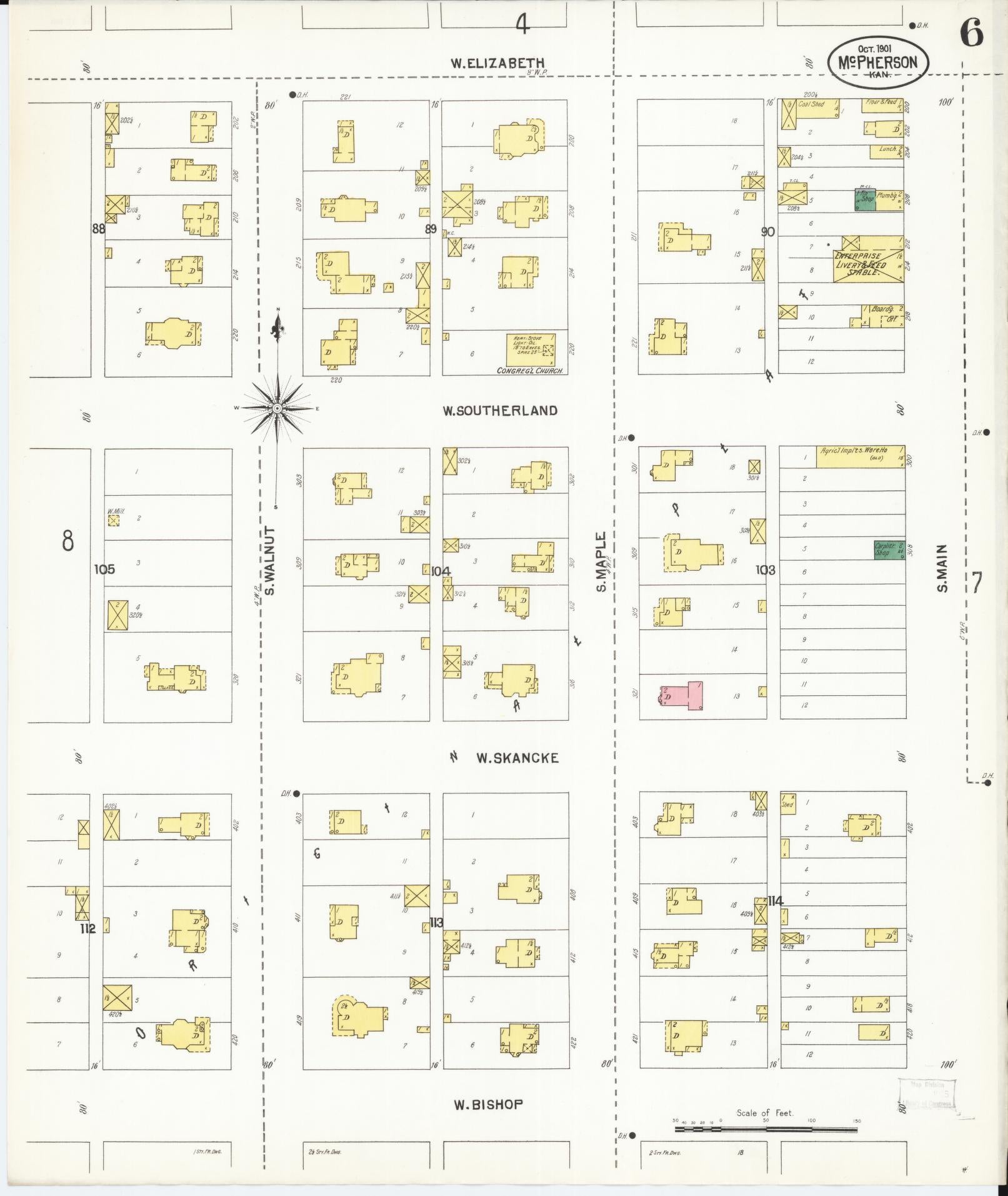 Sanborn Fire Insurance Map from Mcpherson, Mcpherson County, Kansas (1901), Sheet #0006 - Complete Map Set gallery image, historic Sanborn map, vintage wall art, Kansas Kansas