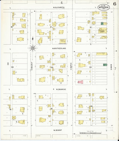 Sanborn Fire Insurance Map from Mcpherson, Mcpherson County, Kansas (1901), Sheet #0006 - Complete Map Set gallery image, historic Sanborn map, vintage wall art, Kansas Kansas