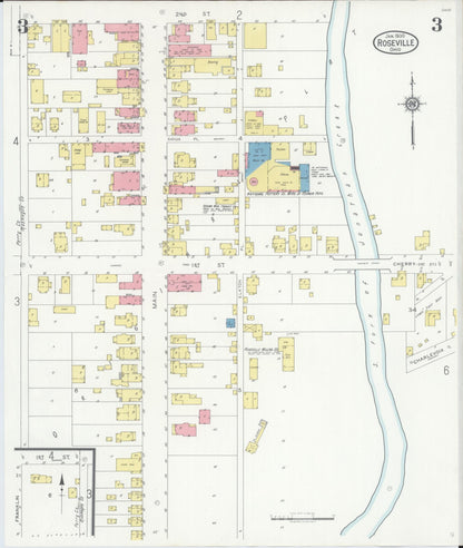 Sanborn Fire Insurance Map from Roseville, Perry And Muskingum Counties, Ohio (1930), Sheet #0003 - Historic Sanborn Fire Insurance Map Print, vintage old map wall art, antique decor, genealogy gift, Ohio Ohio map