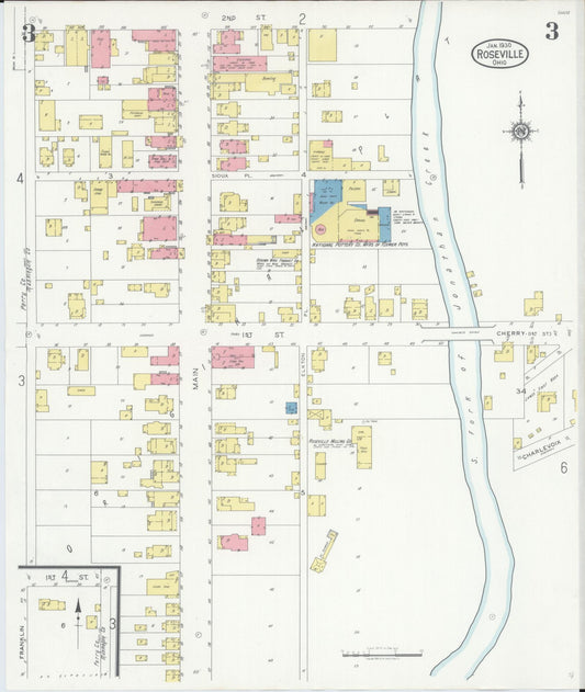Sanborn Fire Insurance Map from Roseville, Perry And Muskingum Counties, Ohio (1930), Sheet #0003 - Historic Sanborn Fire Insurance Map Print, vintage old map wall art, antique decor, genealogy gift, Ohio Ohio map