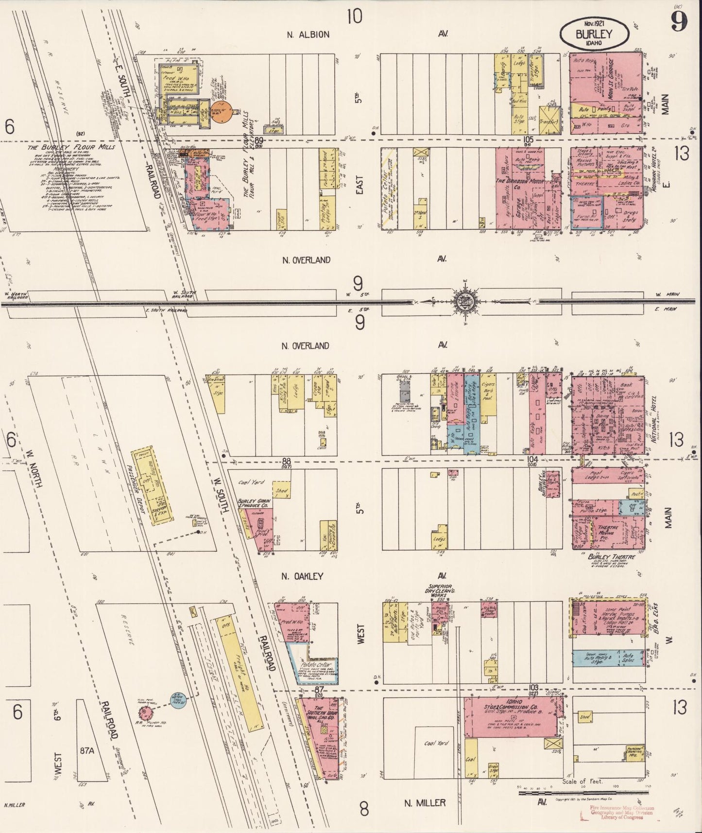 Sanborn Fire Insurance Map from Burley, Cassia County, Idaho (1921), Sheet #0009 - Historic Sanborn Fire Insurance Map Print, vintage old map wall art, antique decor, genealogy gift, Idaho Idaho map