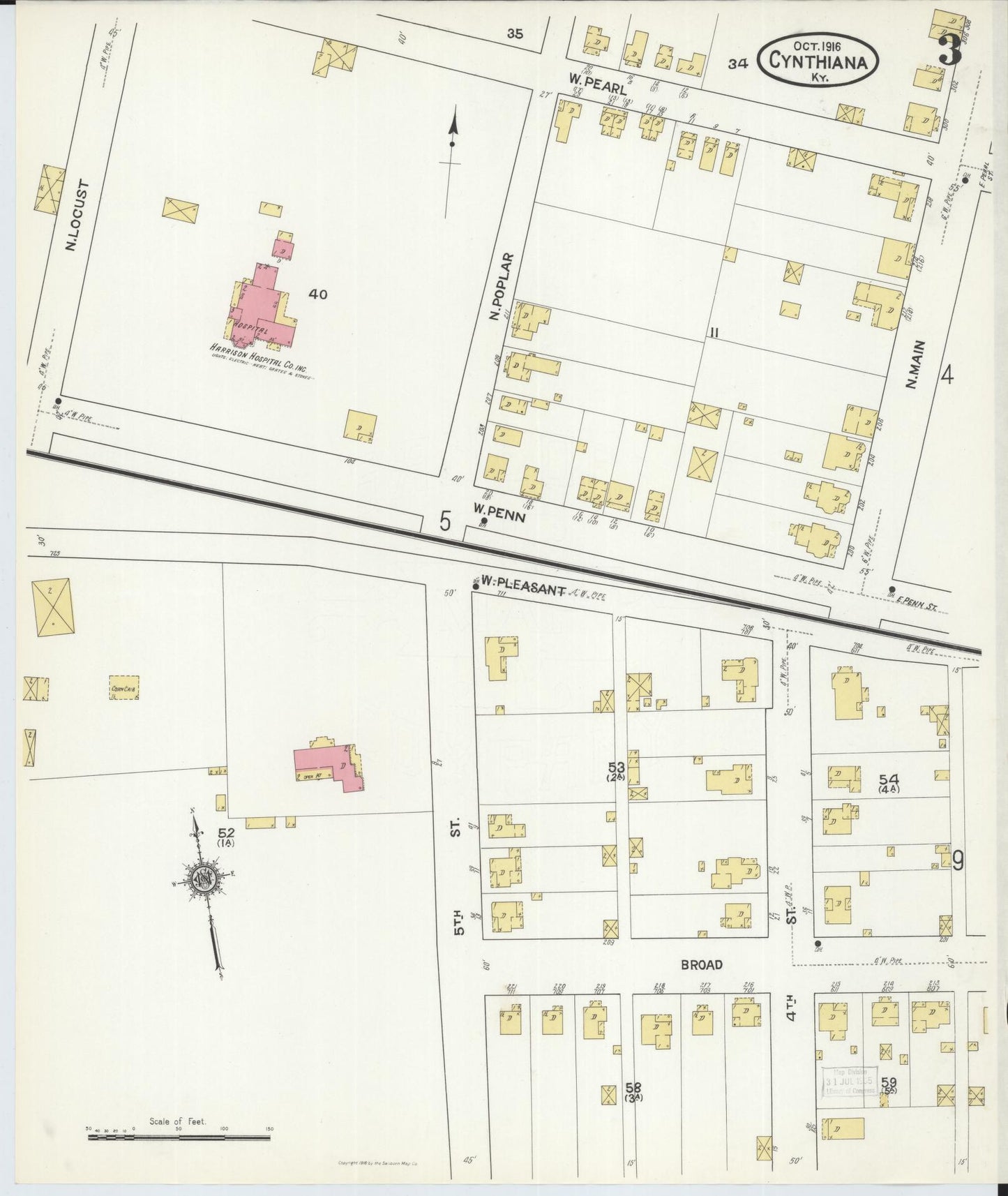 Sanborn Fire Insurance Map from Cynthiana, Harrison County, Kentucky (1916), Sheet #0003 - Complete Map Set gallery image, historic Sanborn map, vintage wall art, Kentucky Kentucky