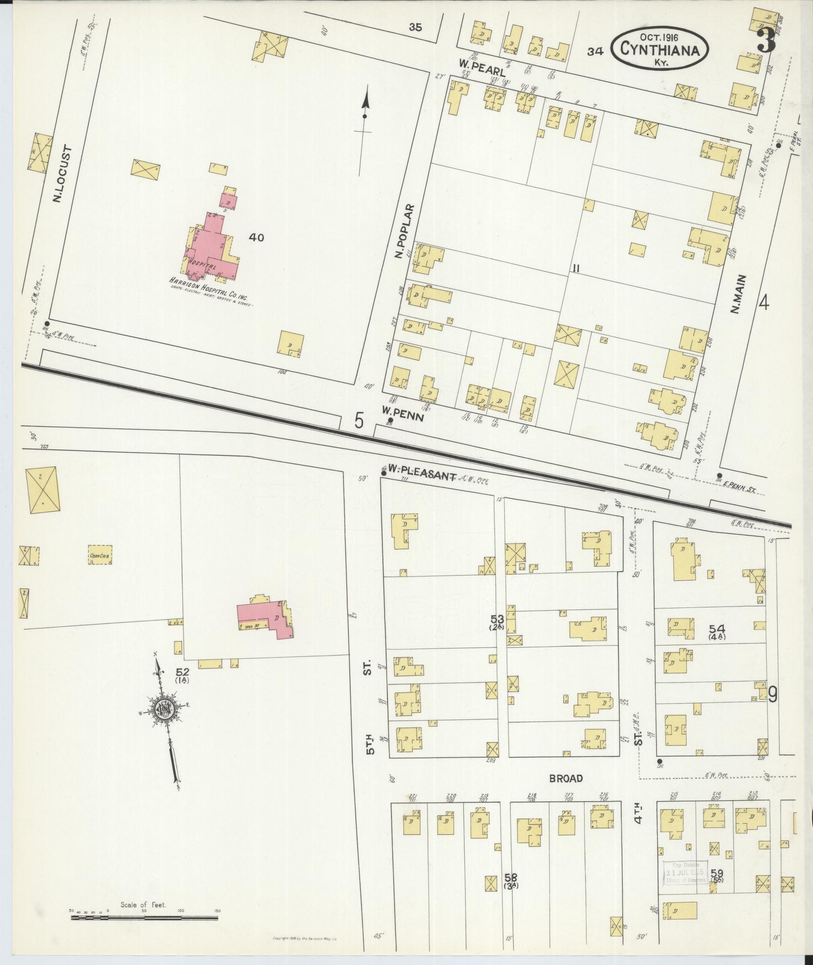 Sanborn Fire Insurance Map from Cynthiana, Harrison County, Kentucky (1916), Sheet #0003 - Complete Map Set gallery image, historic Sanborn map, vintage wall art, Kentucky Kentucky