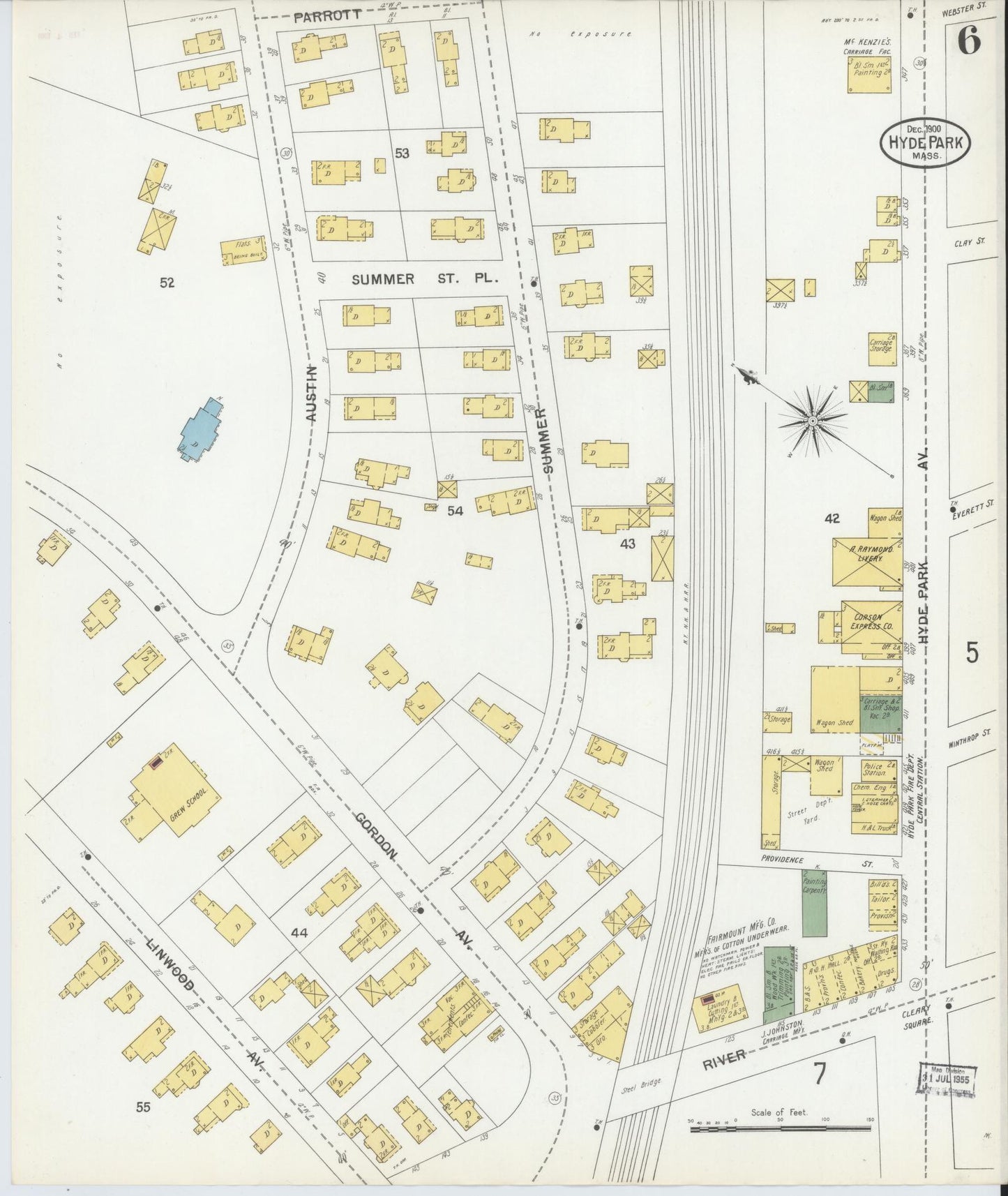Sanborn Fire Insurance Map from Hyde Park, Norfolk County, Massachusetts (1900), Sheet #0006 - Complete Map Set gallery image, historic Sanborn map, vintage wall art, Massachusetts Massachusetts