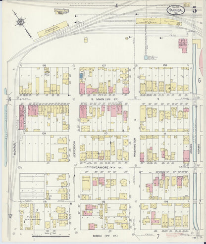 Sanborn Fire Insurance Map from Hannibal, Marion County, Missouri (1913), Sheet #0005 - Complete Map Set gallery image, historic Sanborn map, vintage wall art, Missouri Missouri