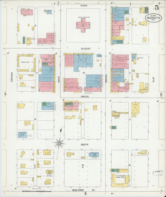Sanborn Fire Insurance Map from Henrietta, Clay County, Texas (1902), Sheet #0005 - Historic Sanborn Fire Insurance Map Print, vintage old map wall art, antique decor, genealogy gift, Texas Texas map