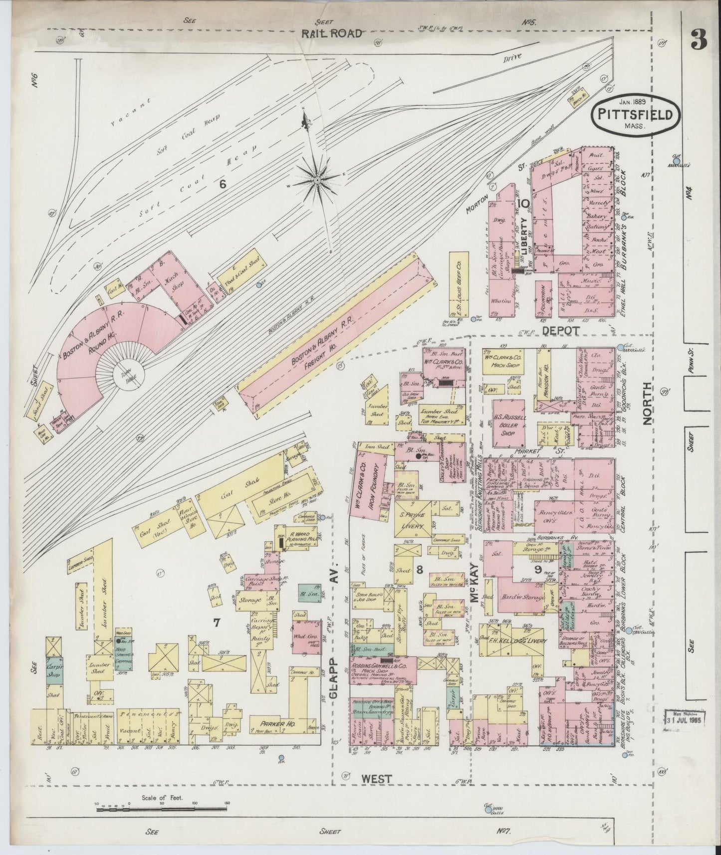 Sanborn Fire Insurance Map from Pittsfield, Berkshire County, Massachusetts (1889), Sheet #0003 - Complete Map Set gallery image, historic Sanborn map, vintage wall art, Massachusetts Massachusetts