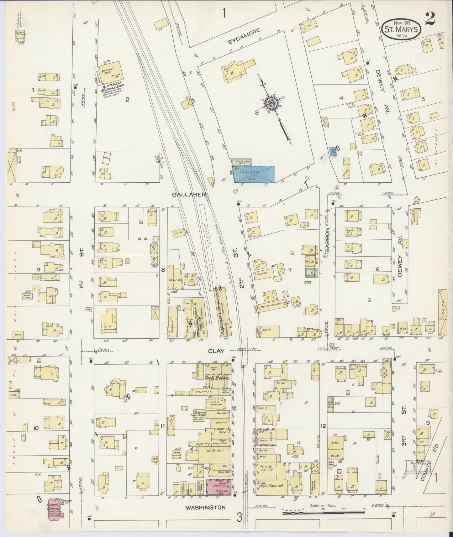 Sanborn Fire Insurance Map from Saint Marys, Pleasant County, West Virginia (1913), Sheet #0002 - Complete Map Set gallery image, historic Sanborn map, vintage wall art, West Virginia West Virginia
