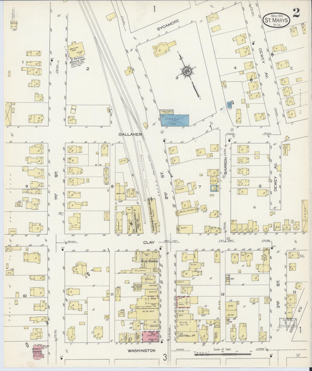 Sanborn Fire Insurance Map from Saint Marys, Pleasant County, West Virginia (1913), Sheet #0002 - Complete Map Set gallery image, historic Sanborn map, vintage wall art, West Virginia West Virginia
