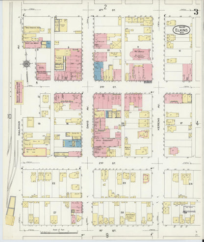 Sanborn Fire Insurance Map from Elkins, Randolph County, West Virginia (1910), Sheet #0003 - Complete Map Set gallery image, historic Sanborn map, vintage wall art, West Virginia West Virginia