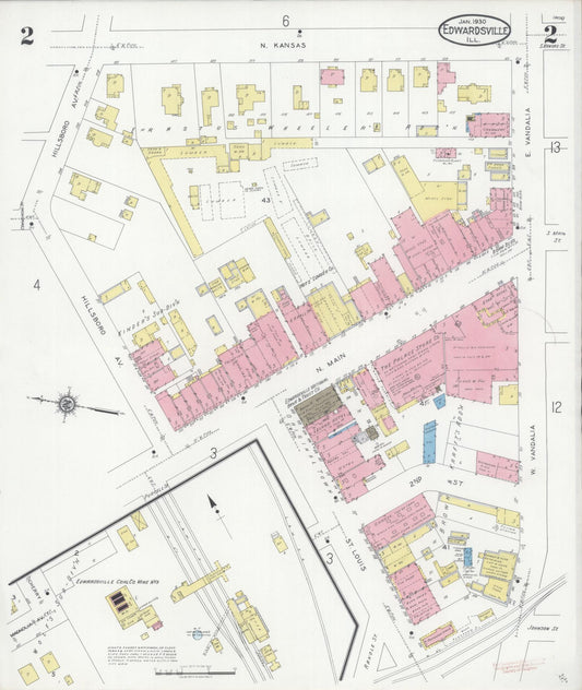 Sanborn Fire Insurance Map from Edwardsville, Madison County, Illinois (1930), Sheet #0002 - Historic Sanborn Fire Insurance Map Print, vintage old map wall art, antique decor, genealogy gift, Illinois Illinois map