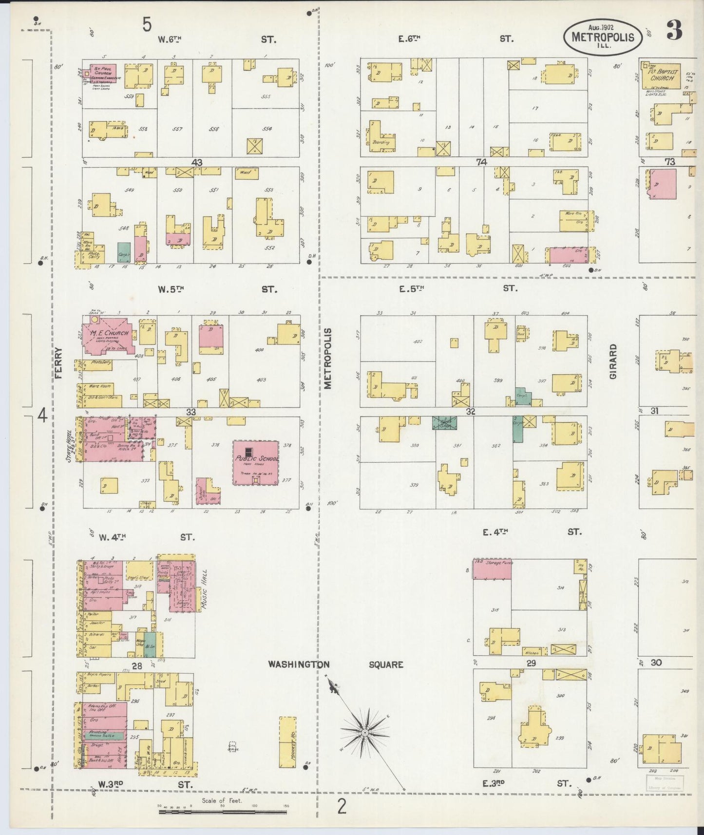 Sanborn Fire Insurance Map from Metropolis, Massac County, Illinois (1902), Sheet #0003 - Complete Map Set gallery image, historic Sanborn map, vintage wall art, Illinois Illinois