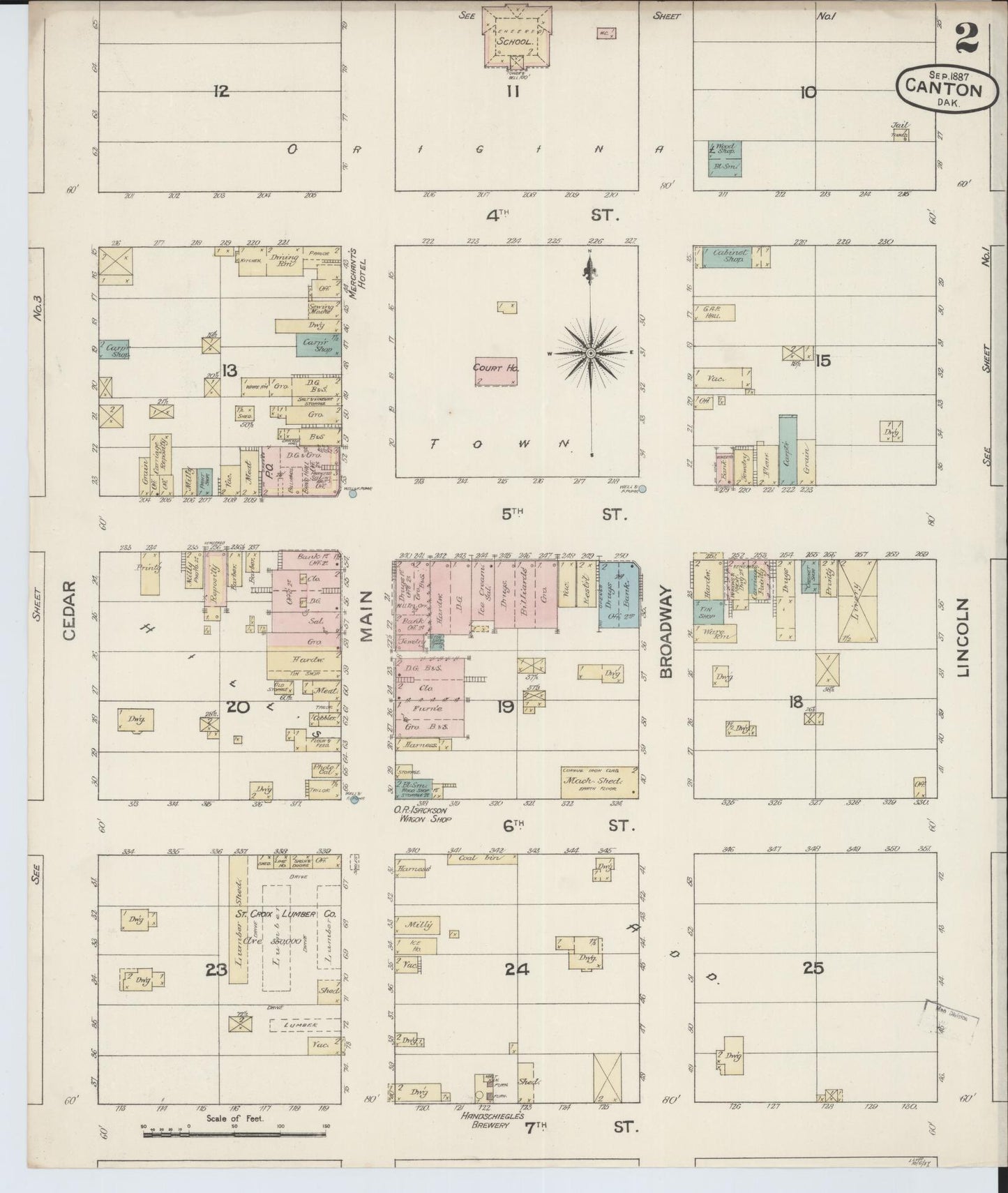 Sanborn Fire Insurance Map from Canton, Lincoln County, South Dakota (1887), Sheet #0002 - Complete Map Set gallery image, historic Sanborn map, vintage wall art, South Dakota South Dakota