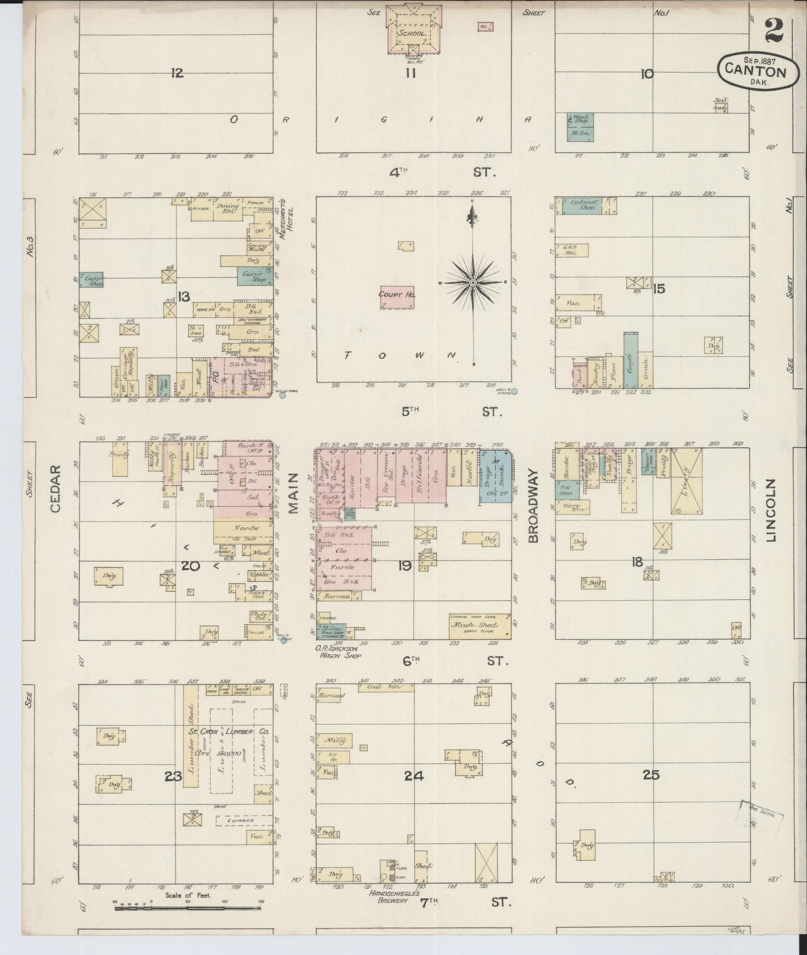 Sanborn Fire Insurance Map from Canton, Lincoln County, South Dakota (1887), Sheet #0002 - Complete Map Set gallery image, historic Sanborn map, vintage wall art, South Dakota South Dakota