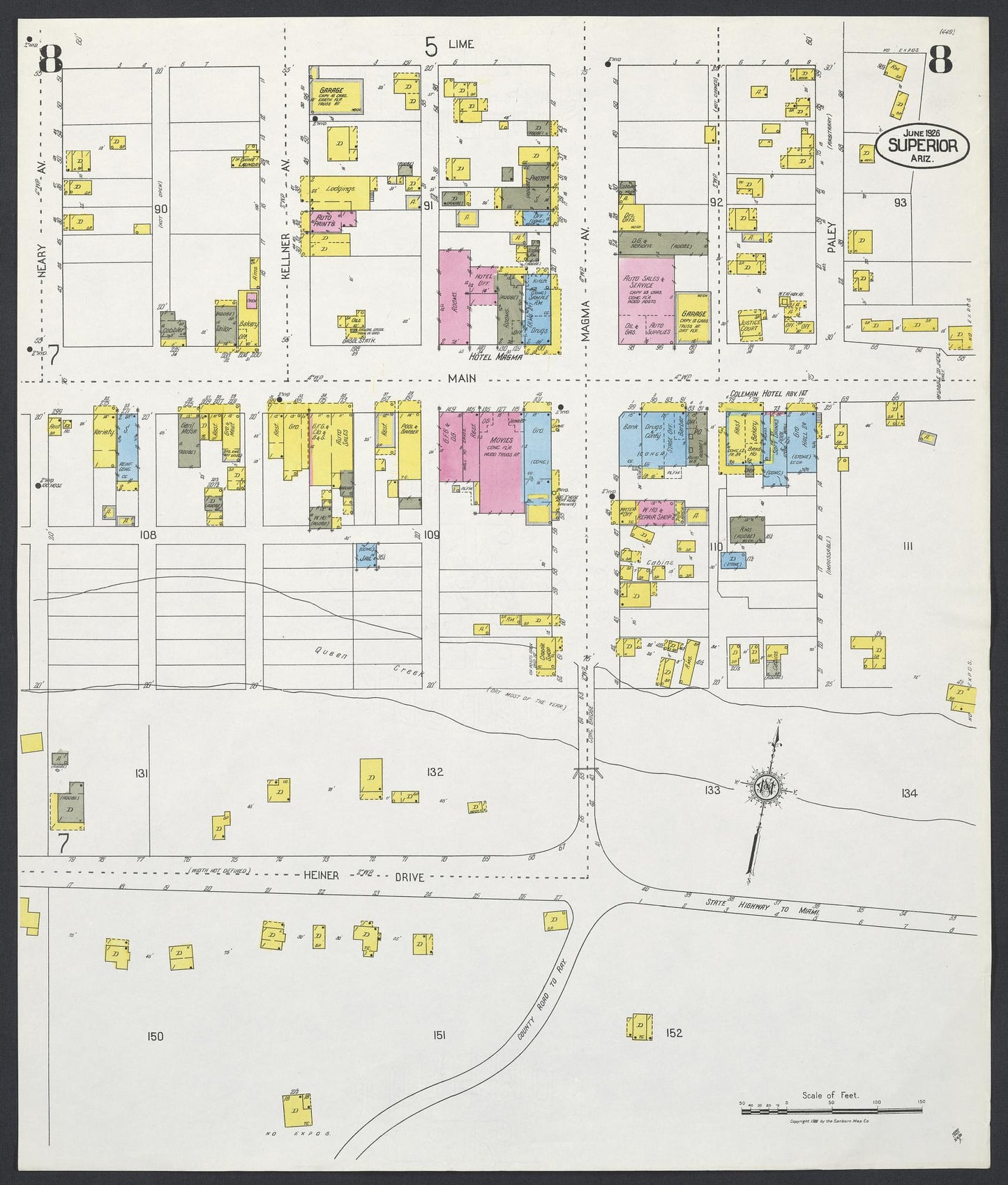 Sanborn Fire Insurance Map from Superior, Pinal County, Arizona (1926), Sheet #0008 - Complete Map Set gallery image, historic Sanborn map, vintage wall art, Arizona Arizona