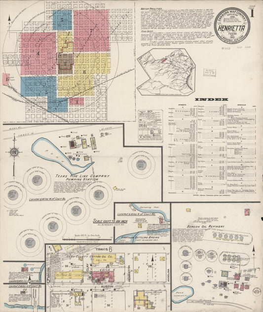 Sanborn Fire Insurance Map from Henrietta, Clay County, Texas (1922), Sheet #0001 - Historic Sanborn Fire Insurance Map Print, vintage old map wall art, antique decor, genealogy gift, Texas Texas map