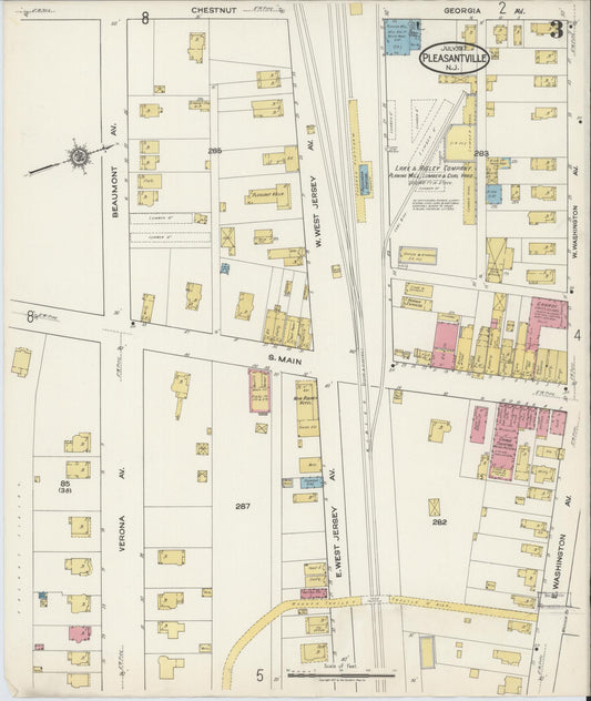 Sanborn Fire Insurance Map from Pleasantville, Atlantic County, New Jersey (1917), Sheet #0003 - Historic Sanborn Fire Insurance Map Print, vintage old map wall art, antique decor, genealogy gift, New Jersey New Jersey map