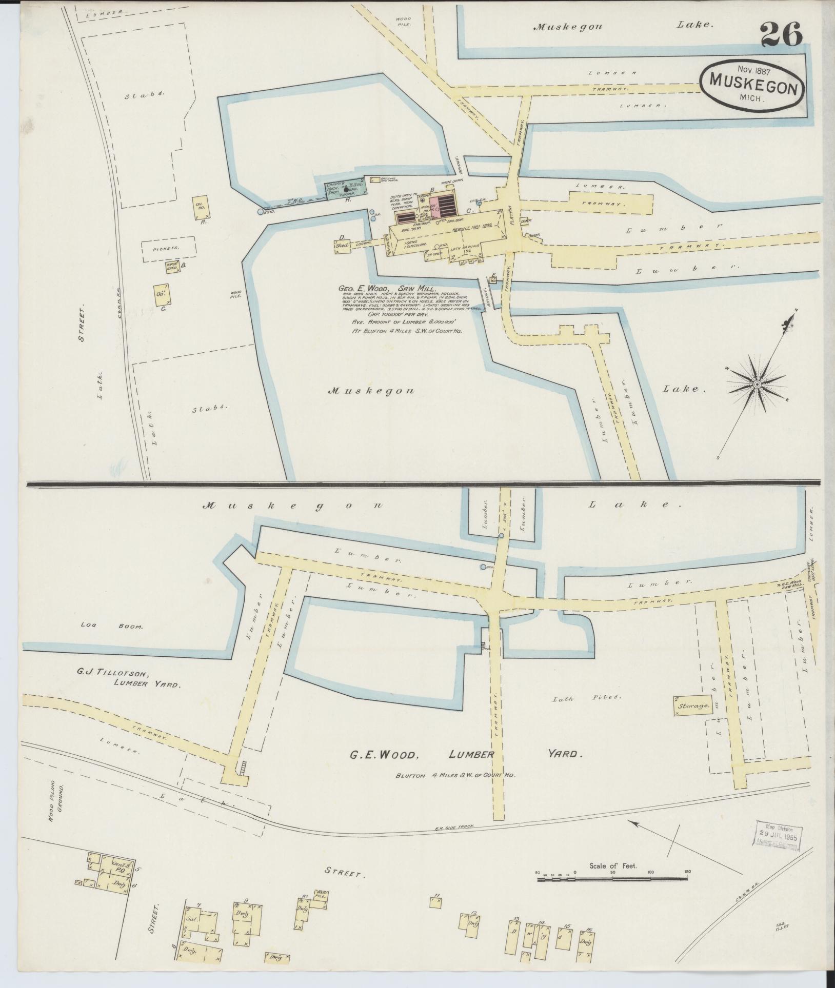 Sanborn Fire Insurance Map from Muskegon, Muskegon County, Michigan (1887), Sheet #0026 - Complete Map Set gallery image, historic Sanborn map, vintage wall art, Michigan Michigan