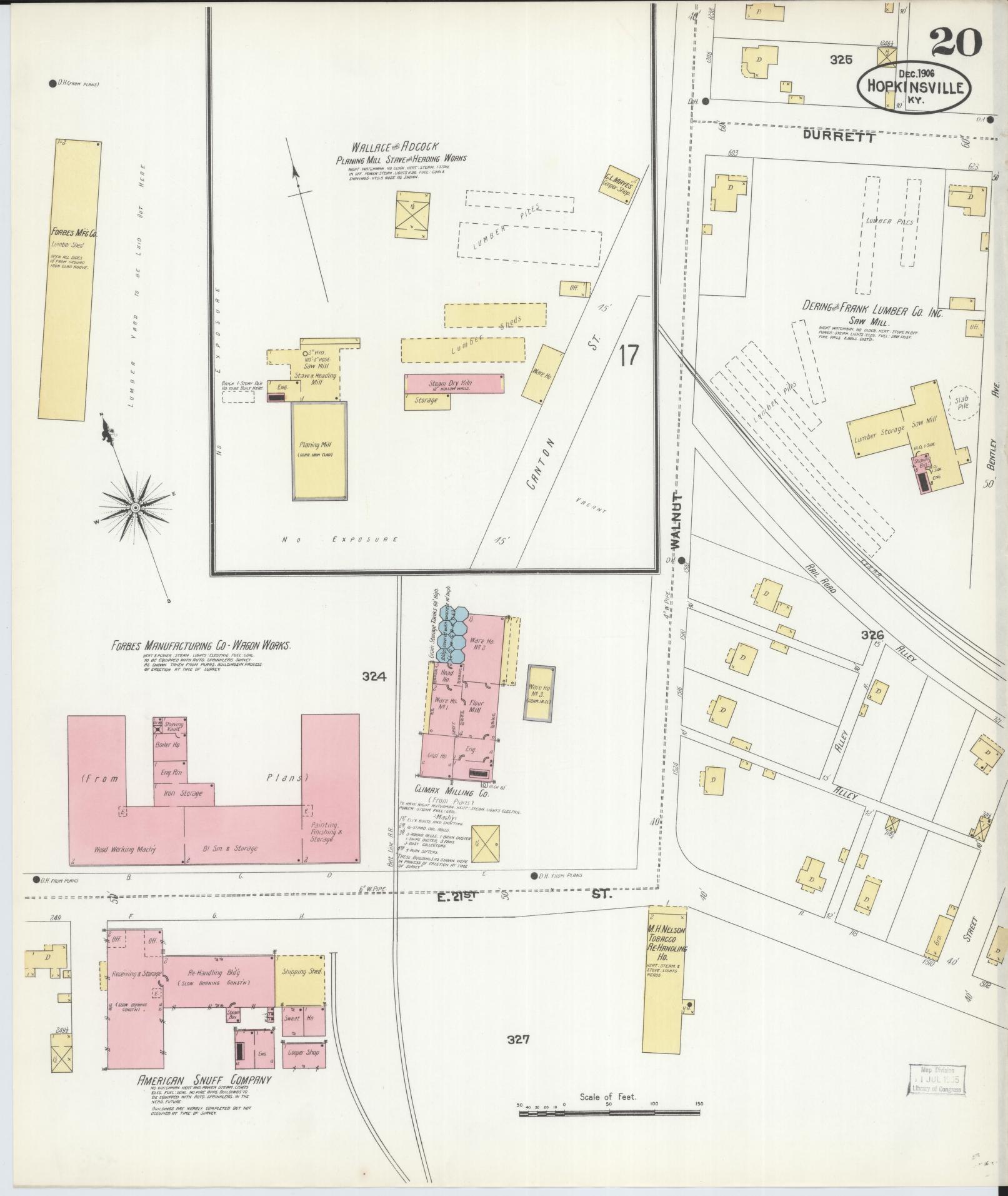 Sanborn Fire Insurance Map from Hopkinsville, Christian County, Kentucky (1906), Sheet #0020 - Complete Map Set gallery image, historic Sanborn map, vintage wall art, Kentucky Kentucky