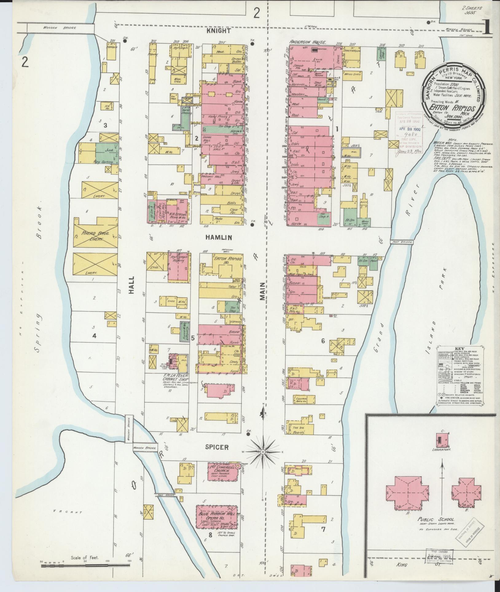 Sanborn Fire Insurance Map from Eaton Rapids, Eaton County, Michigan (1900), Sheet #0001 - Complete Map Set gallery image, historic Sanborn map, vintage wall art, Michigan Michigan