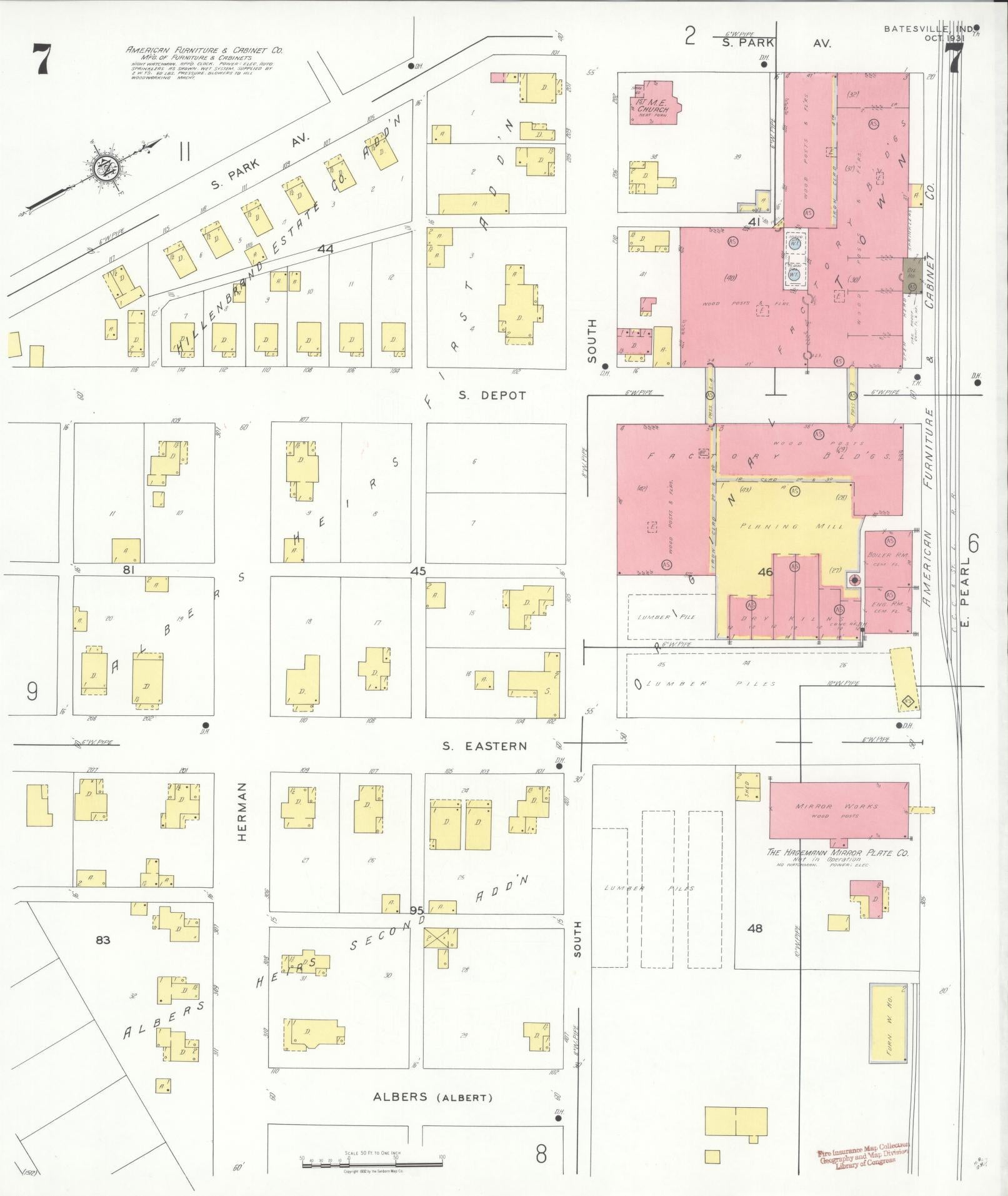 Sanborn Fire Insurance Map from Batesville, Ripley County, Indiana (1931), Sheet #0007 - Complete Map Set gallery image, historic Sanborn map, vintage wall art, Indiana Indiana