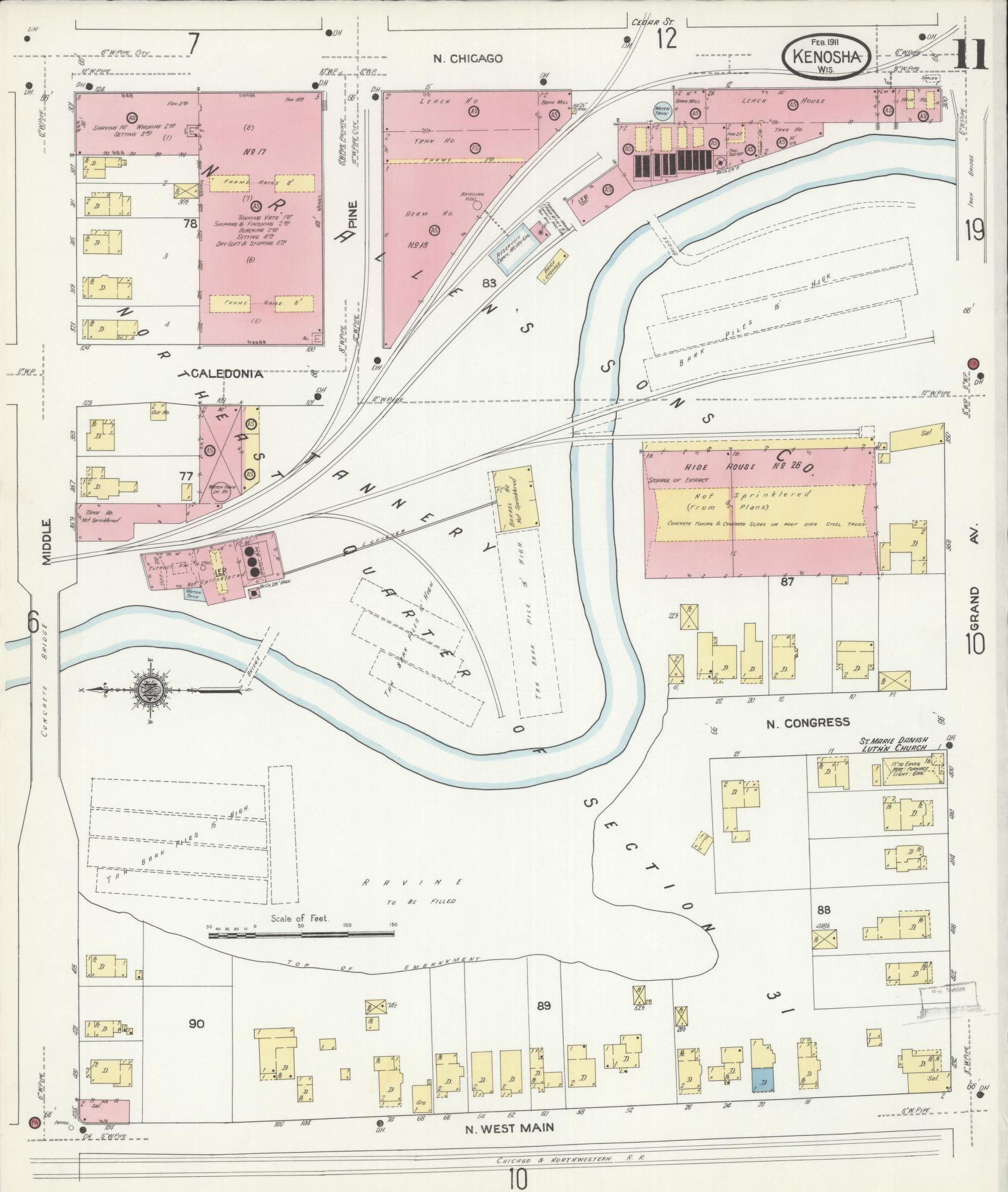 Sanborn Fire Insurance Map from Kenosha, Kenosha County, Wisconsin (1911), Sheet #0011 - Complete Map Set gallery image, historic Sanborn map, vintage wall art, Wisconsin Wisconsin