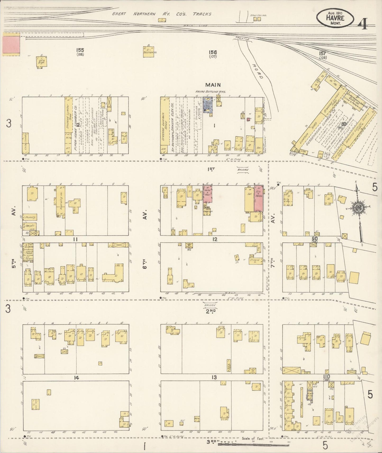 Sanborn Fire Insurance Map from Havre, Hill County, Montana (1910), Sheet #0004 - Complete Map Set gallery image, historic Sanborn map, vintage wall art, Montana Montana