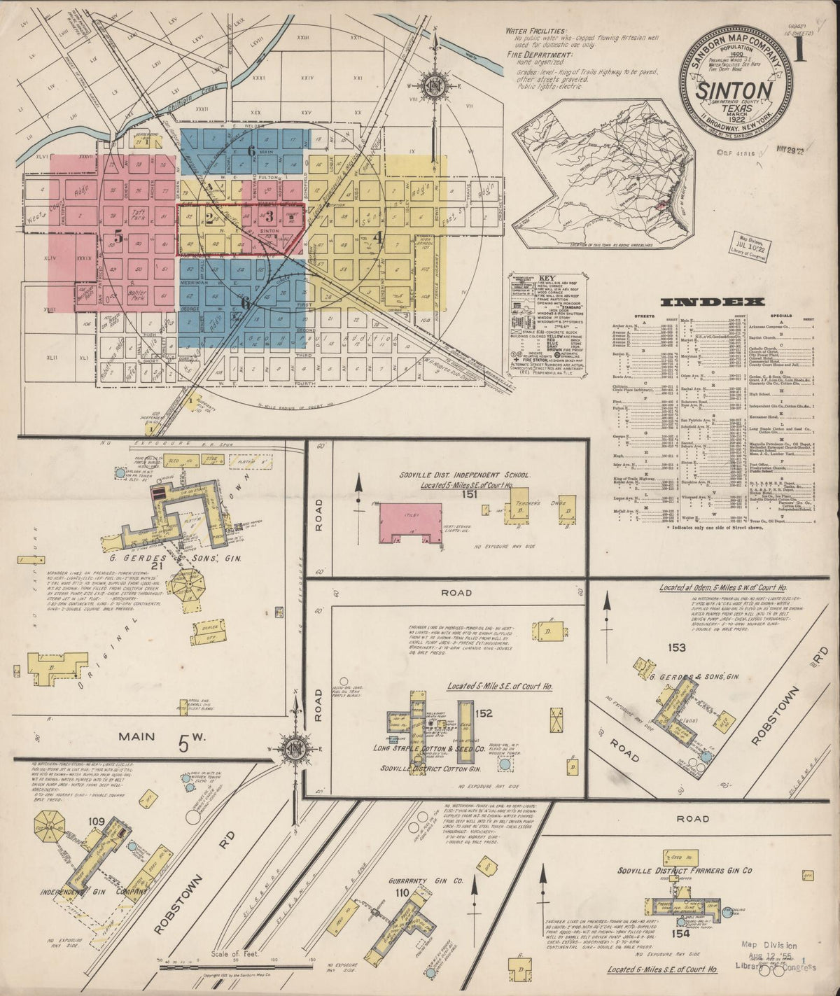 Sanborn Fire Insurance Map from Sinton, San Patricio County, Texas (1922), Sheet #0001 - Complete Map Set gallery image, historic Sanborn map, vintage wall art, Texas Texas