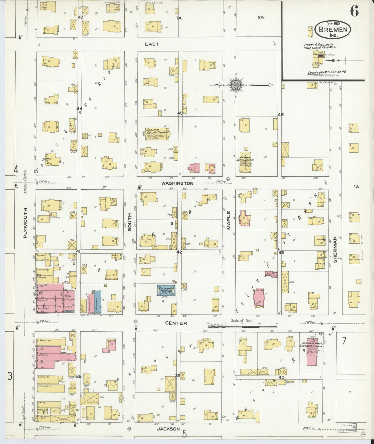Sanborn Fire Insurance Map from Bremen, Marshall County, Indiana (1910), Sheet #0006 - Historic Sanborn Fire Insurance Map Print, vintage old map wall art, antique decor, genealogy gift, Indiana Indiana map