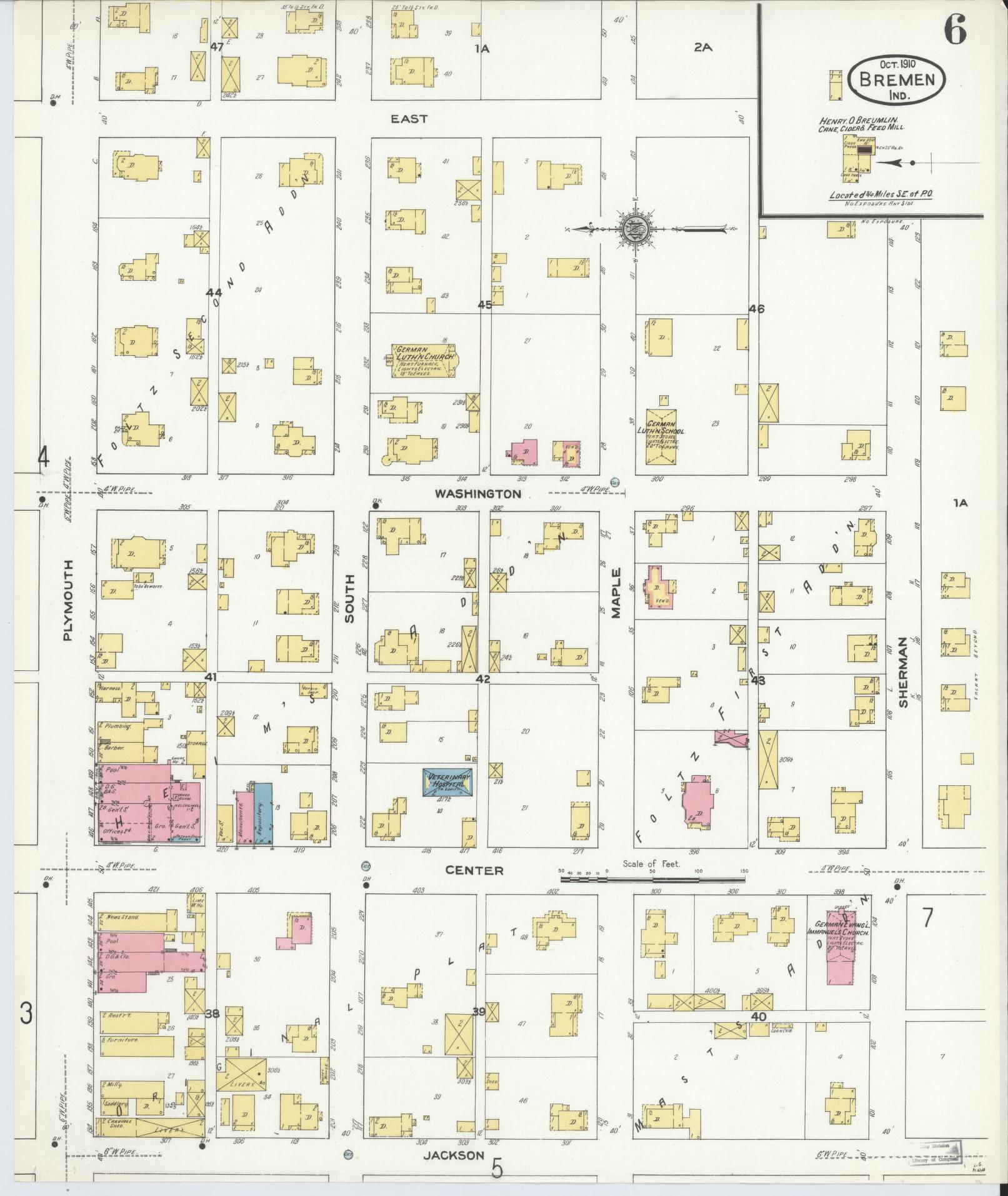 Sanborn Fire Insurance Map from Bremen, Marshall County, Indiana (1910), Sheet #0006 - Historic Sanborn Fire Insurance Map Print, vintage old map wall art, antique decor, genealogy gift, Indiana Indiana map