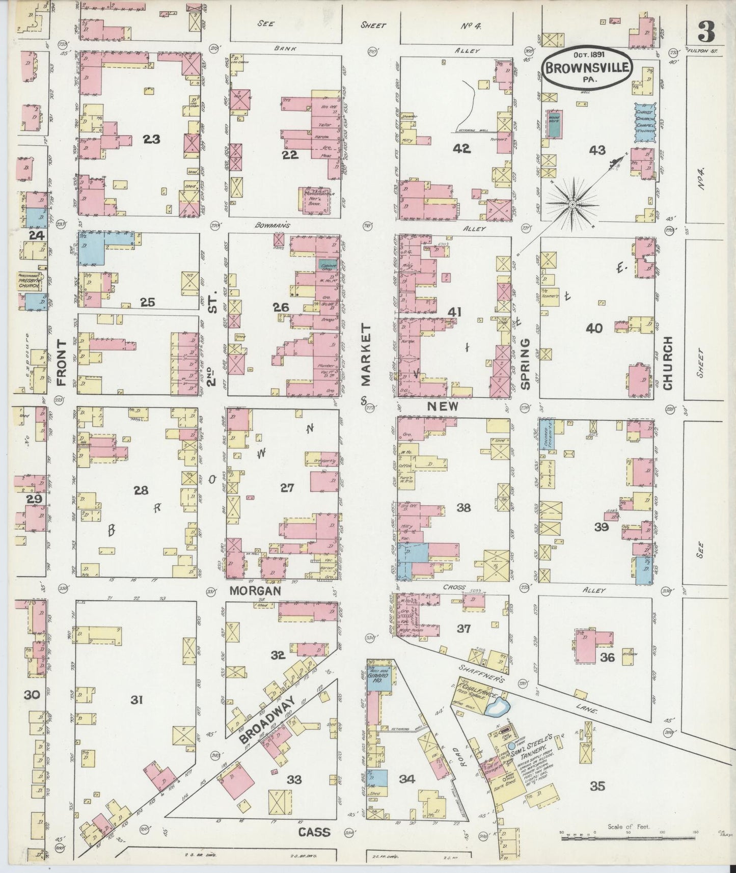 Sanborn Fire Insurance Map from Brownsville, Fayette County, Pennsylvania (1891), Sheet #0003 - Historic Sanborn Fire Insurance Map Print, vintage old map wall art, antique decor, genealogy gift, Pennsylvania Pennsylvania map
