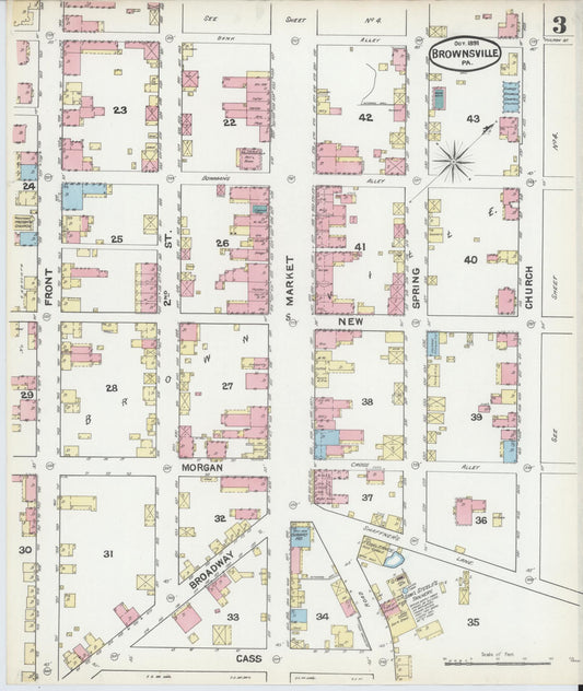 Sanborn Fire Insurance Map from Brownsville, Fayette County, Pennsylvania (1891), Sheet #0003 - Historic Sanborn Fire Insurance Map Print, vintage old map wall art, antique decor, genealogy gift, Pennsylvania Pennsylvania map