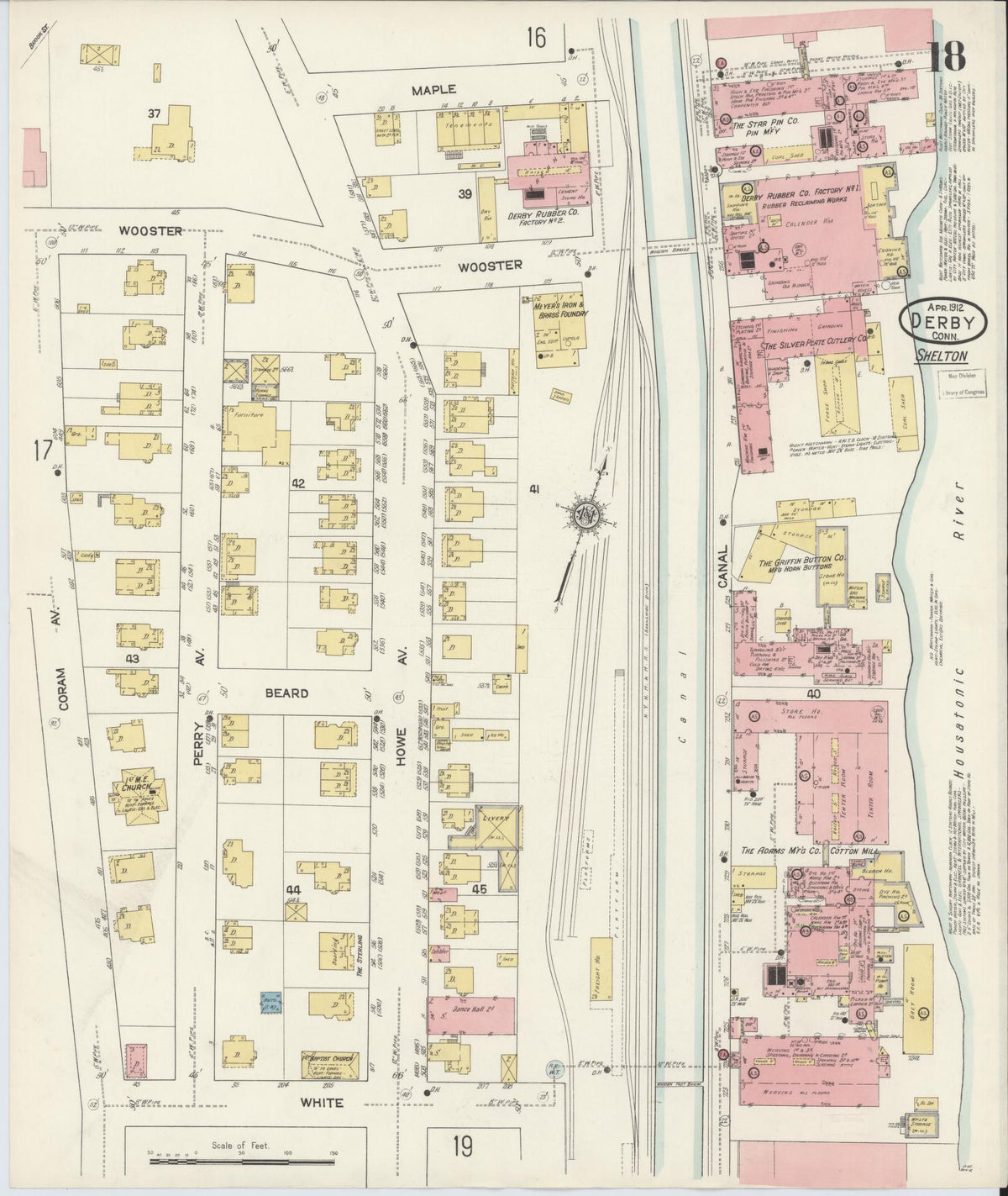 Sanborn Fire Insurance Map from Derby, New Haven County, Connecticut (1912), Sheet #0018 - Historic Sanborn Fire Insurance Map Print, vintage old map wall art, antique decor, genealogy gift, Connecticut Connecticut map