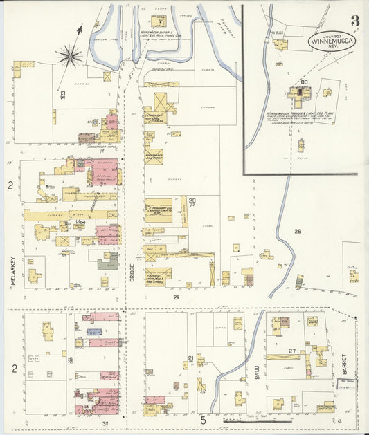 Sanborn Fire Insurance Map from Winnemucca, Humboldt County, Nevada (1907), Sheet #0003 - Historic Sanborn Fire Insurance Map Print, vintage old map wall art, antique decor, genealogy gift, Nevada Nevada map