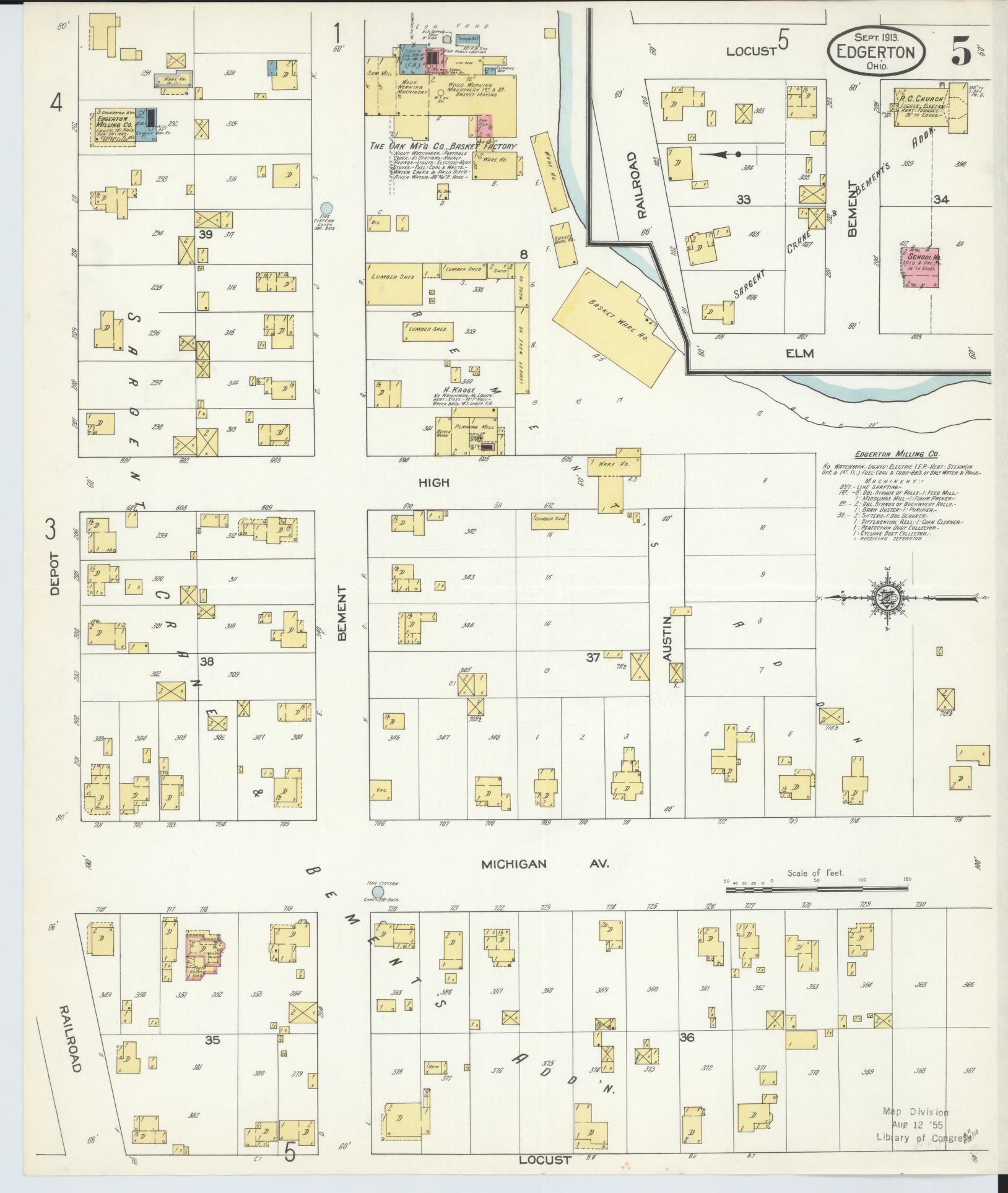 Sanborn Fire Insurance Map from Edgerton, Williams County, Ohio (1913), Sheet #0005 - Historic Sanborn Fire Insurance Map Print, vintage old map wall art, antique decor, genealogy gift, Ohio Ohio map