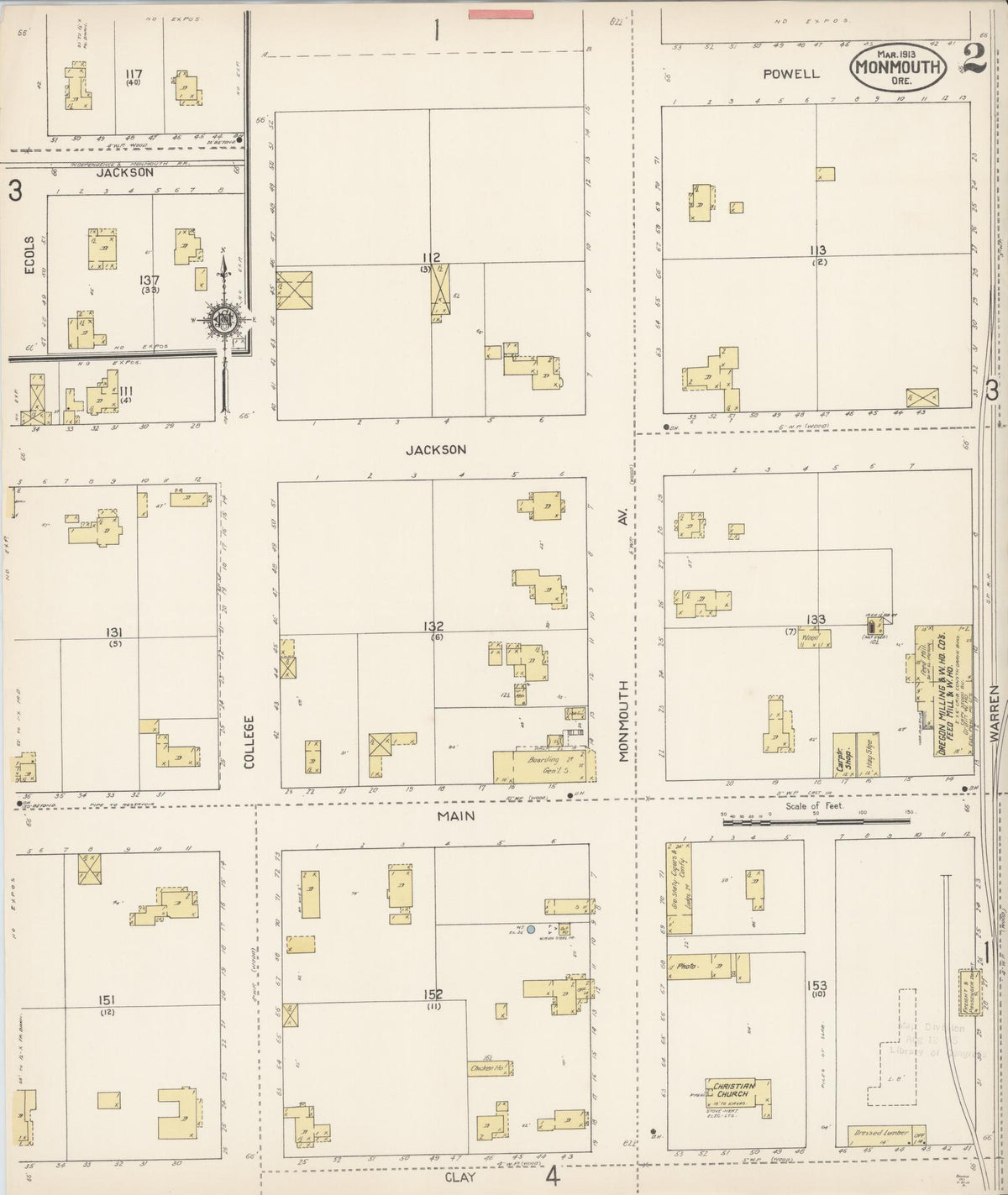 Sanborn Fire Insurance Map from Monmouth, Polk County, Oregon (1913), Sheet #0002 - Historic Sanborn Fire Insurance Map Print, vintage old map wall art, antique decor, genealogy gift, Oregon Oregon map