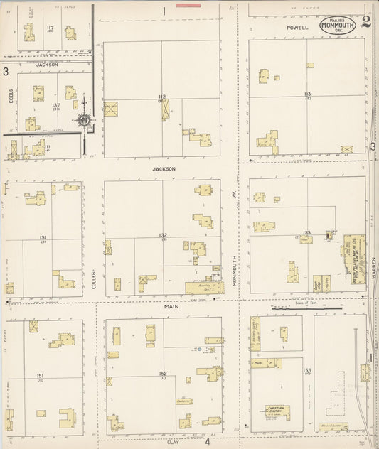 Sanborn Fire Insurance Map from Monmouth, Polk County, Oregon (1913), Sheet #0002 - Historic Sanborn Fire Insurance Map Print, vintage old map wall art, antique decor, genealogy gift, Oregon Oregon map