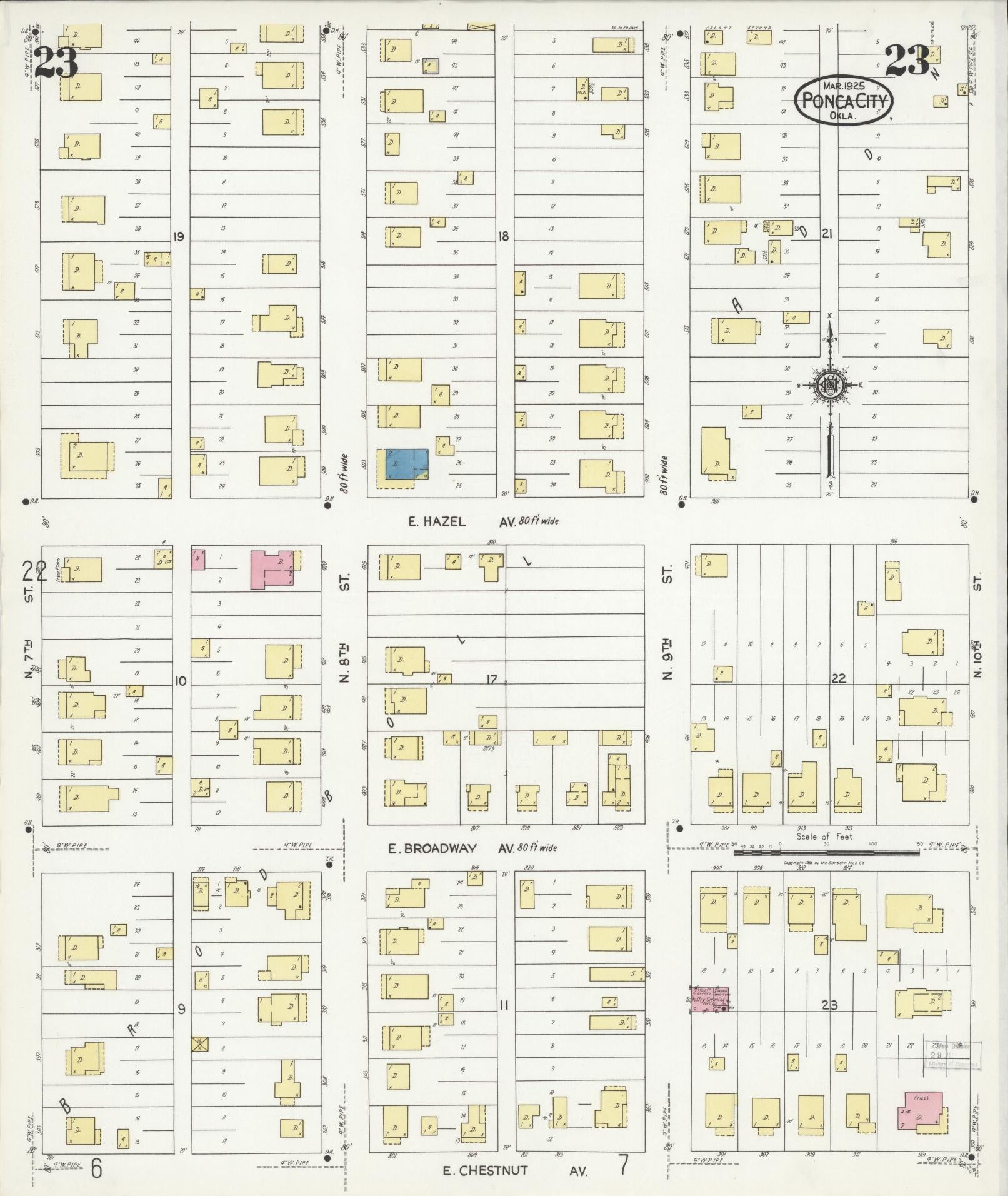 Sanborn Fire Insurance Map from Ponca City, Kay County, Oklahoma (1925), Sheet #0023 - Historic Sanborn Fire Insurance Map Print, vintage old map wall art, antique decor, genealogy gift, Oklahoma Oklahoma map